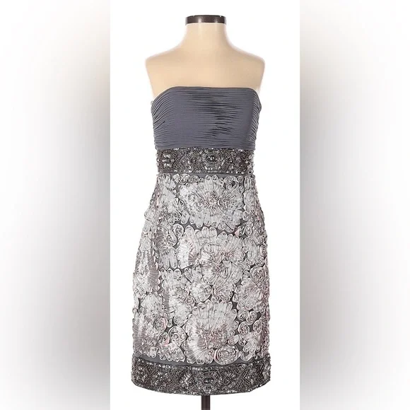 Sue Wong Nocturne Strapless Beaded Dress Pewter Silver Cocktail Size 2 Sue Wong Nocturne Strapless Beaded Dress Pewter Silver Cocktail Size 2